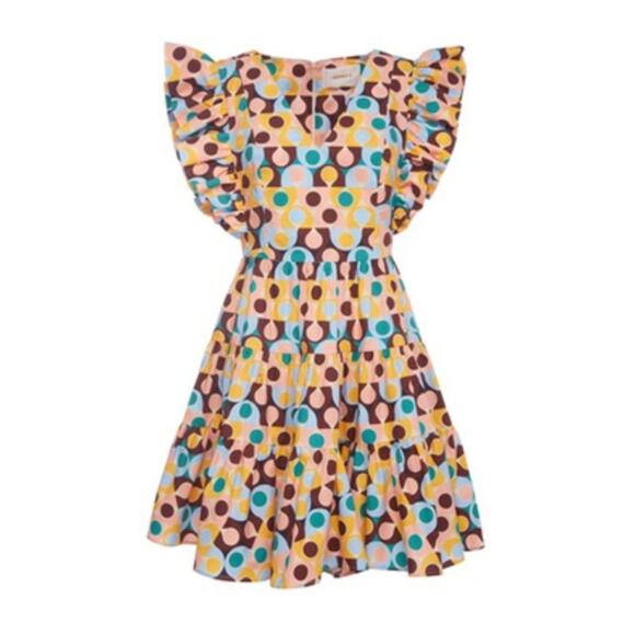 LA DOUBLE J Honeybun Cotton Poplin Mini Ruffle Flare Resort Dress Gumball Print - Picture 11 of 16